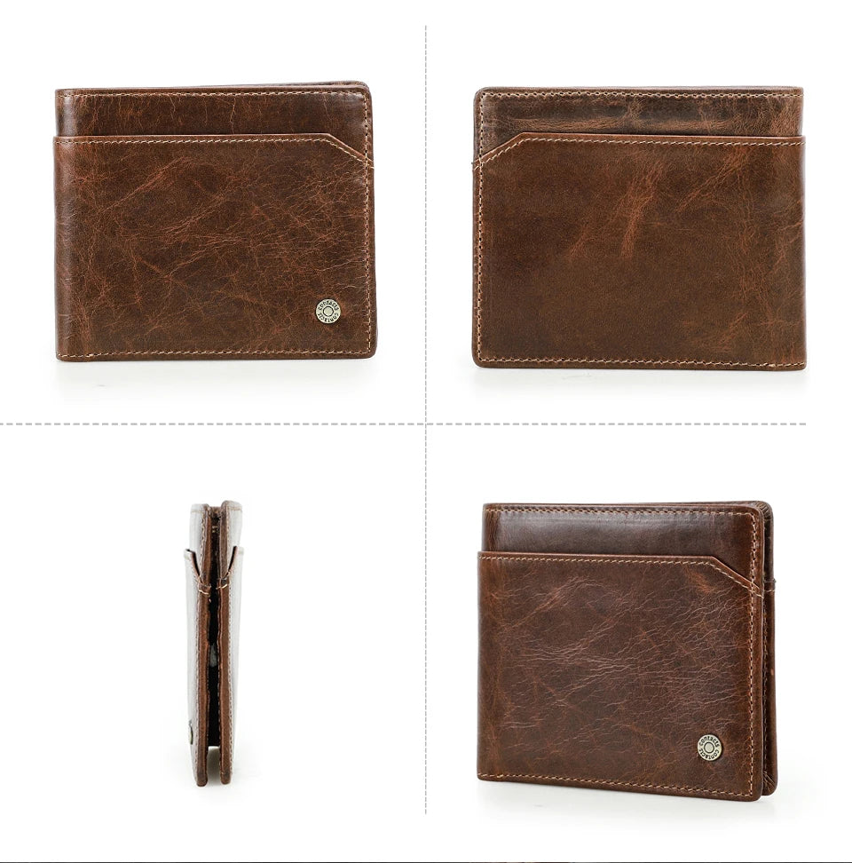 Genuine Leather Men's Wallet RFID Card Holder Large Pocket Money Clip Male Travel Gift Purse Compact Leather Wallet