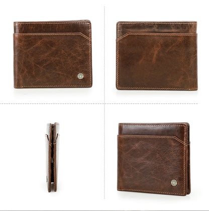 Genuine Leather Men's Wallet RFID Card Holder Large Pocket Money Clip Male Travel Gift Purse Compact Leather Wallet