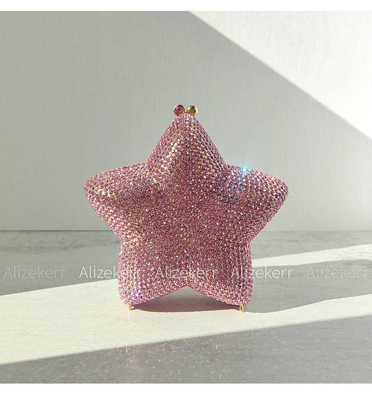 Star Shaped Crystal Evening Bags Women 2024 Boutique Gorgeous Gradient Colour Diamond Mini Clutch Purses Wedding Party