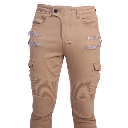Double zipper Decoration Metal Style Motorcycle Leisure Motorcycle Men's Outdoor Riding Jeans Slim Pants With Protect Gears