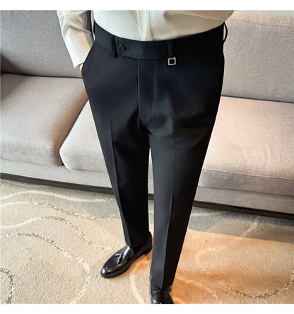 New Lnvisible Elastic Waistband Design Men Business Casual Pants High Quality Solid Slim Office Social Dress Suit Pant Oversized