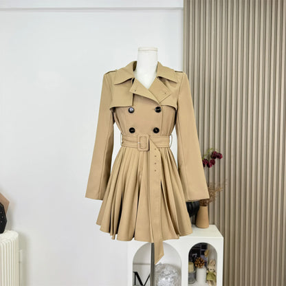 New Autumn Winter Women's Windbreaker Dress Mini Skirt Long Sleeve Empire Waistline Outerwear Female Long Coat N967