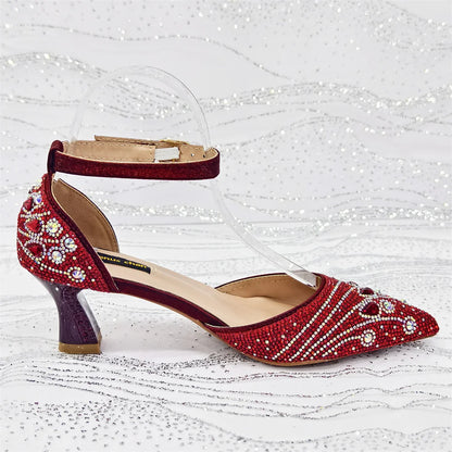 2025 Elegant Rhinestone Pointed Toe Pumps With Matching Bag Set Large Size shoes Big Bag for Women's Party High Heels