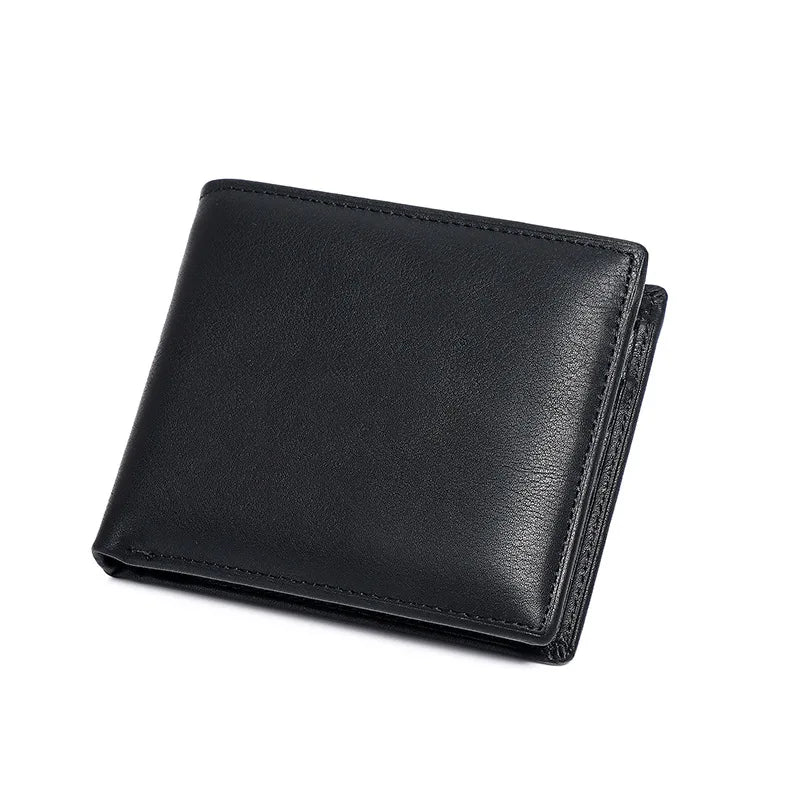 Men's Top Layer Cowhide Wallet Multi Card Slot Short Genuine Leather Purse with Coin Pocket