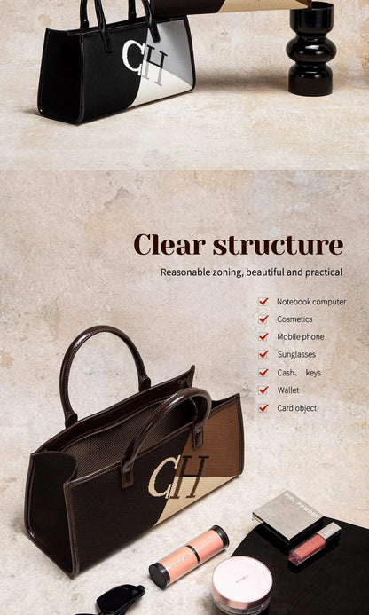 Large Capacity 2025 Women's Handbag Fashion Classic Color Blocked Business Commuter Retro Women's New Handbag