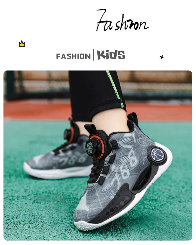 Kids Basketball Shoes Non-slip Breathable Basketball Training Sneakers Boys Girls Athletic Shoes Luminous Children Running Shoes