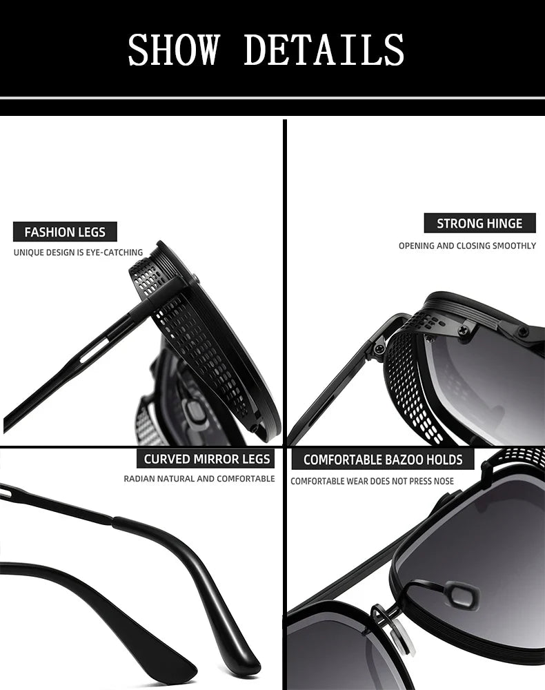 Vintage Steampunk Sunglasses Men Punk Oversized  Sunglasses Women Trendy Retro Square Gafas De Sol Hombre Lunette Soleil Femme