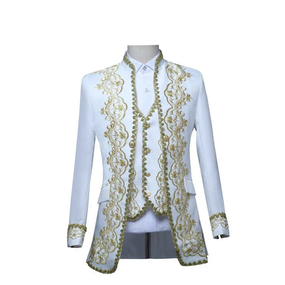 European Gold-encrusted Vintage Court Tuxedo Men's Stand-up Collar Embroidered Suit Three-piece Set  Opera House, Stage Costumes