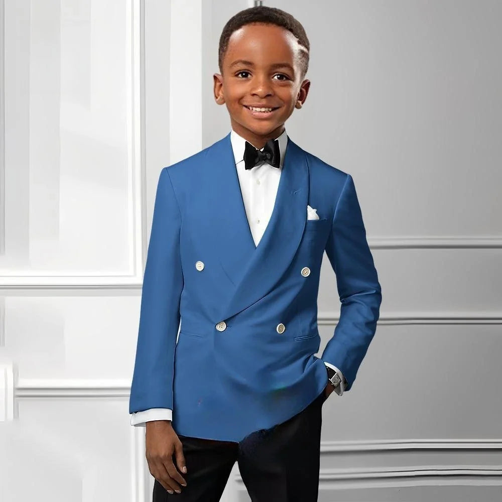 Solid Boys Double Breasted Suit Set 2 Pieces Wedding Birthday Party Outfit Classic Shawl Lapel Kids Tuxedo 2-20T