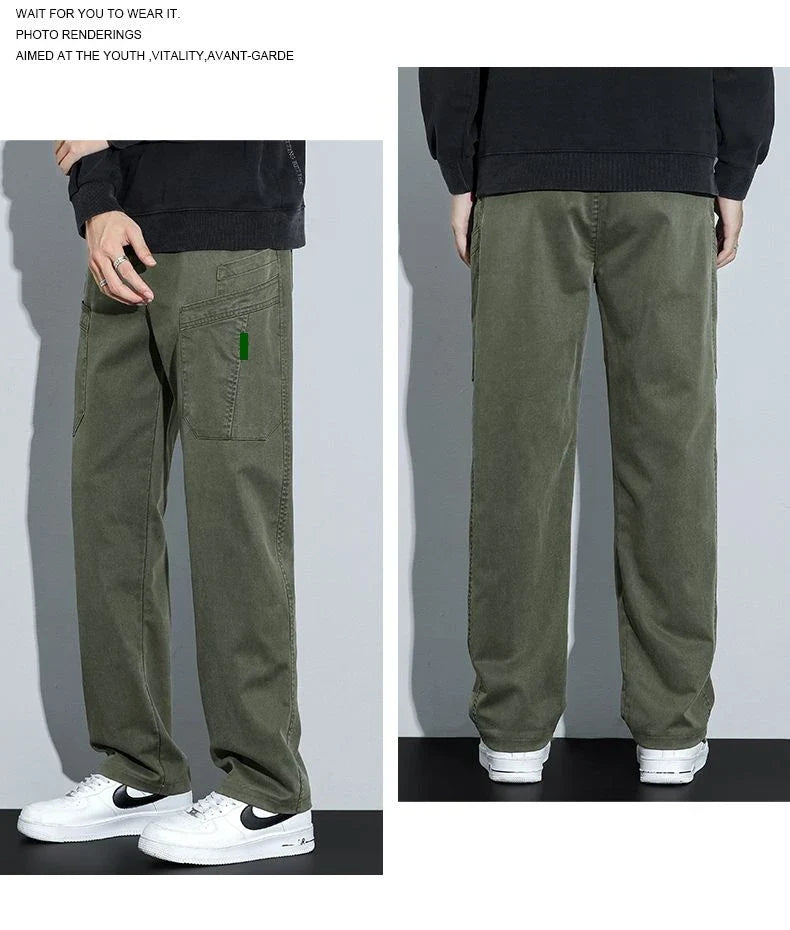 Men's Loose Straight Casual Work Pants 2025 Trendy Multi-Pocket Autumn Winter Workwear YM6106