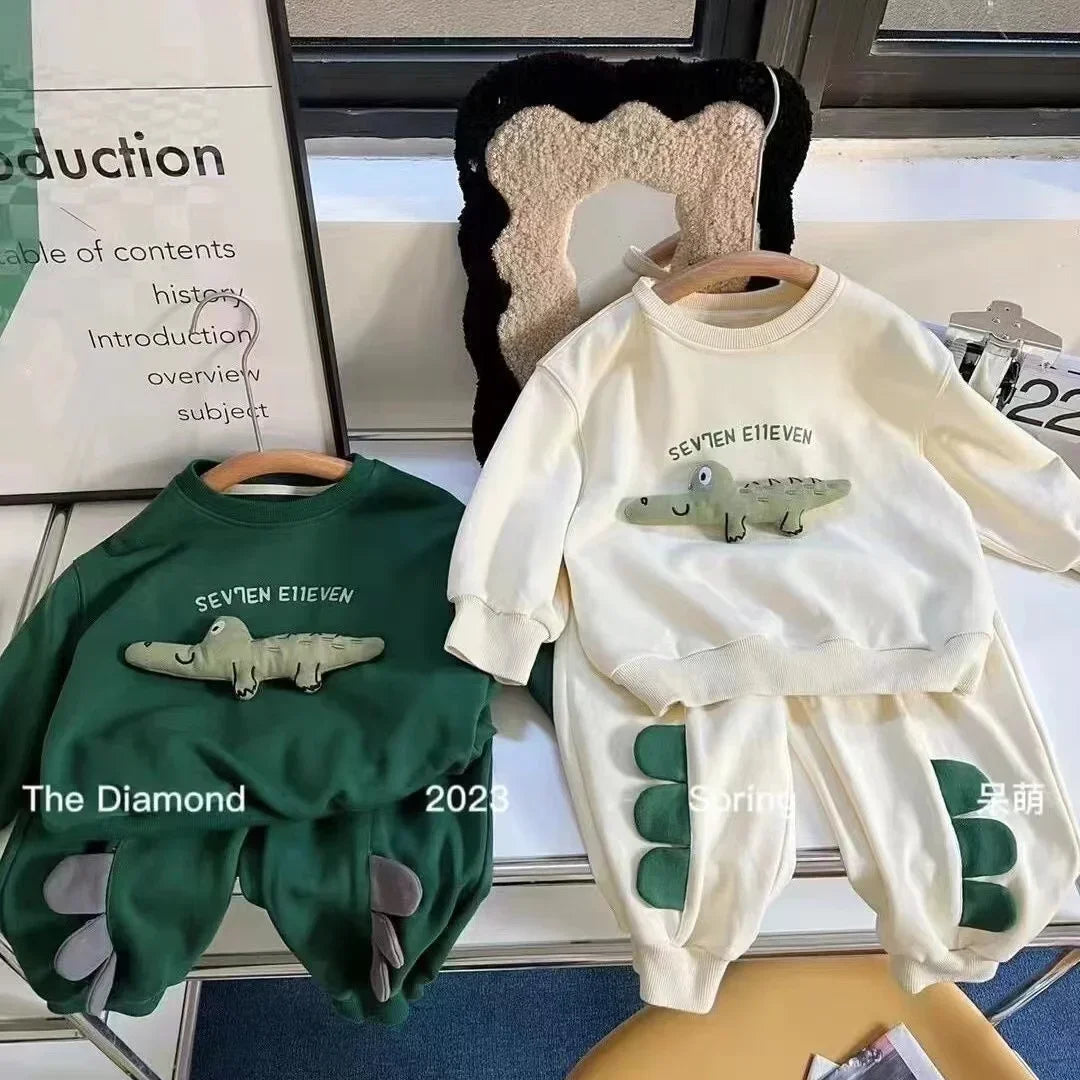 90-130cm Children's Spring Autumn Winter Cotton Set Boys Girls Cartoon Two Piece Set Korean Sweater +Pant Baby Clothes Outfits