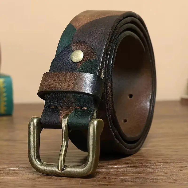 3.3CM 3.8CM Camouflage Tactical Belt Solid Brass Buckle Sports Strap Cowskin Real Genuine Leather Belt Military Belt