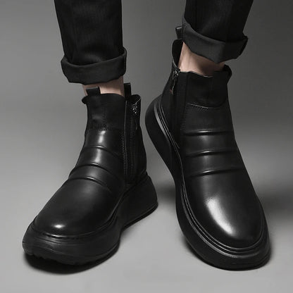 Luxury Brand Male Slip on Chelsea Boots Genuine Leather Mens Warm Winter Shoes High Quality Ankle Boots Men Handmade Snow Boots