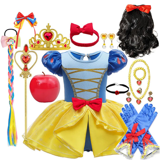 2026 Disney Infant Snow White Dress With Headband Infant Baby Princess Girl Cute Design Clothes Baby Dress Party Costumes Set