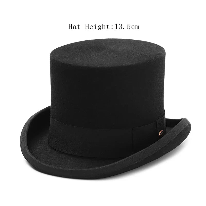 Men Women 100% Wool Felt Top Hat Gentleman Cylinder Hat Satin Lined Party Formal Fedora Costume Magician Cap