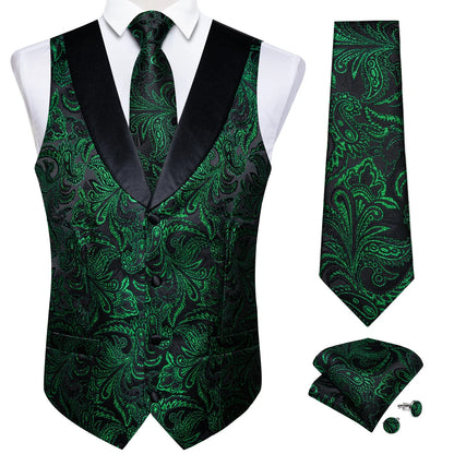Men's Paisley  Suit Vest with Macthing Golden Paisley Neck Tie Handkerchief Cufflinks Wedding Prom Tuxedo Waistcoat