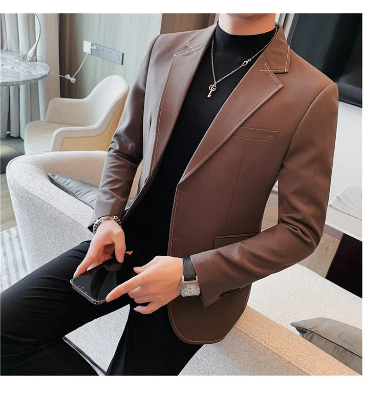 High Quality Line design Luxury Men's Suit Coats Fashion Business Casual Two Buttons Formal Social Wedding Party Suit Jacket