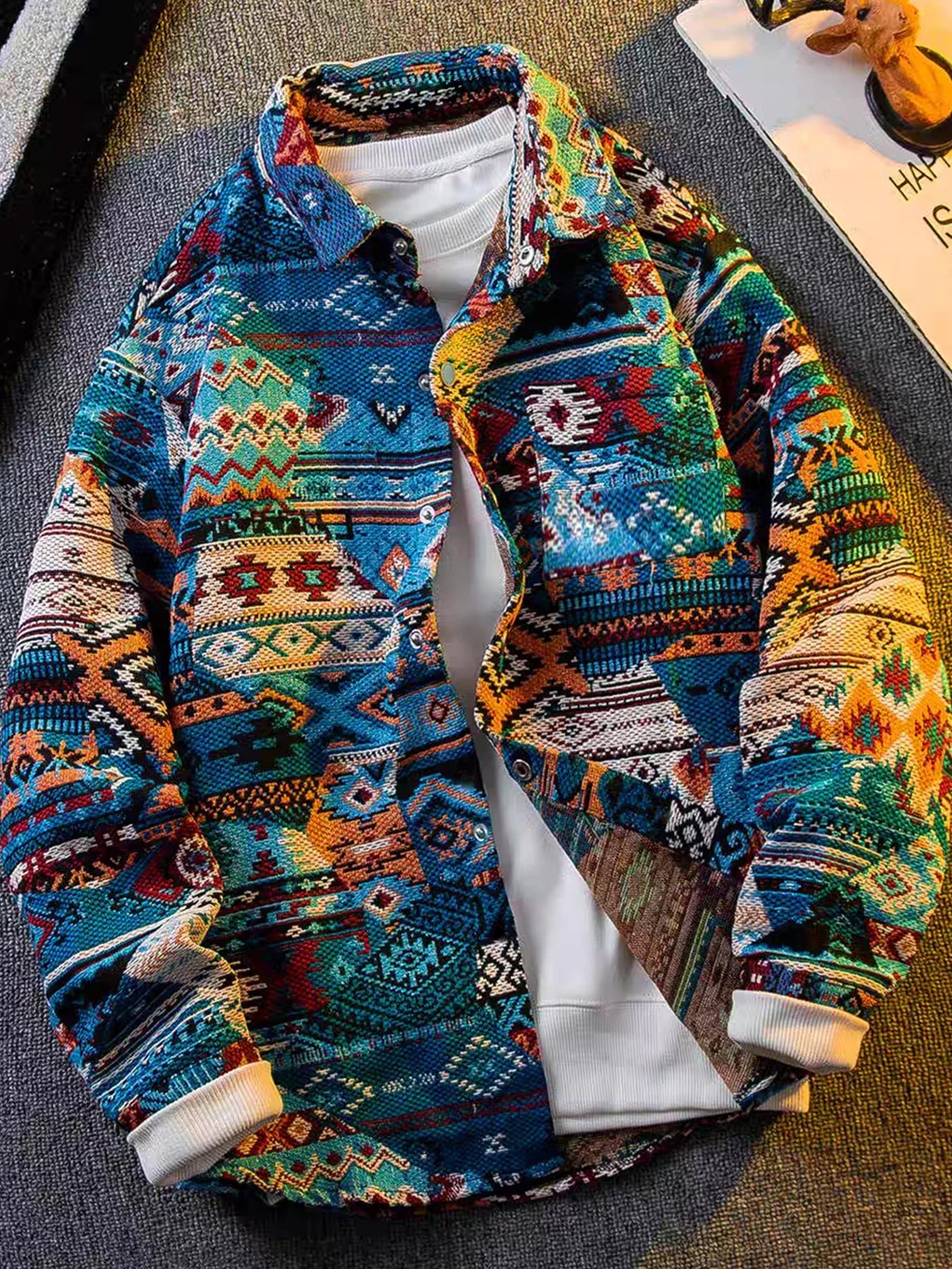 Spring and autumn new ethnic style printed long-sleeve jacket for men, high-end stylish trendy jacket