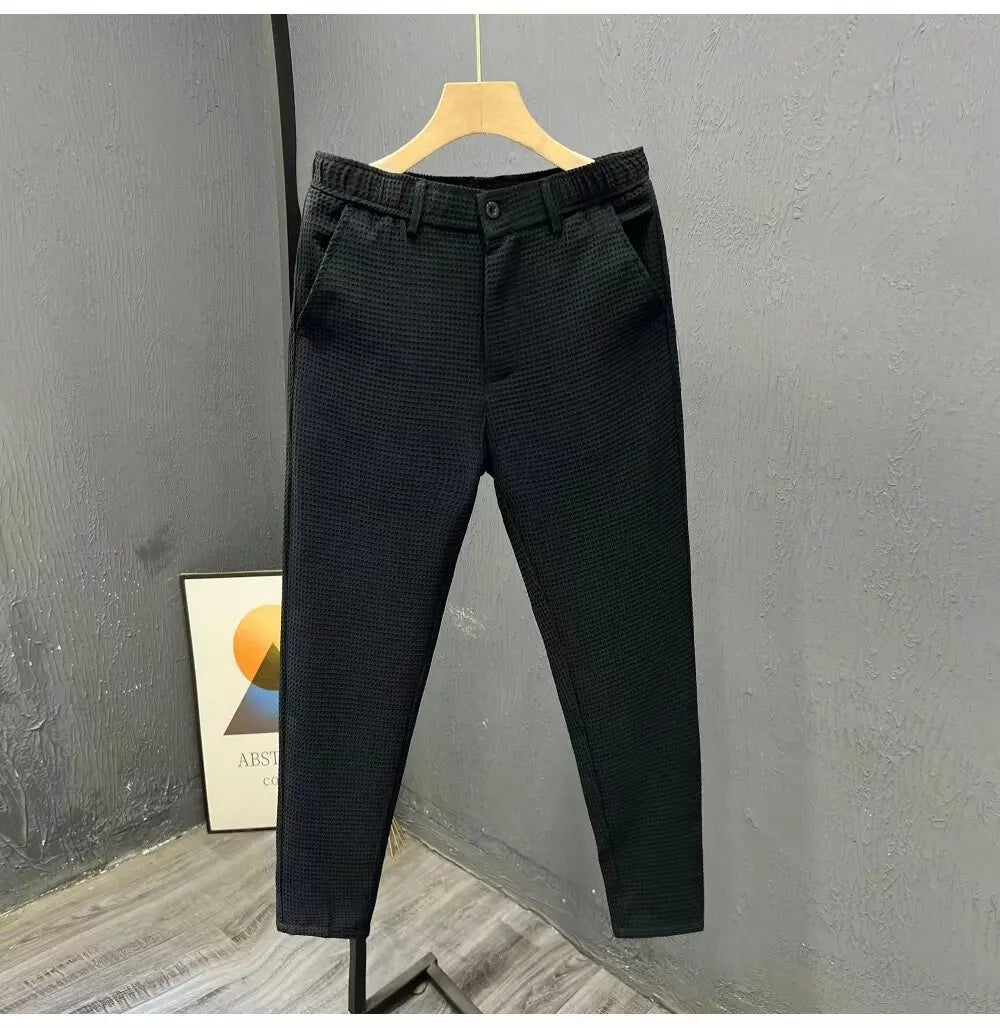 2026 High-grade Men's Solid Suit Pants Spring Summer Korean Style Pocket Straight Nine Split Pants Male Business Casual Trousers