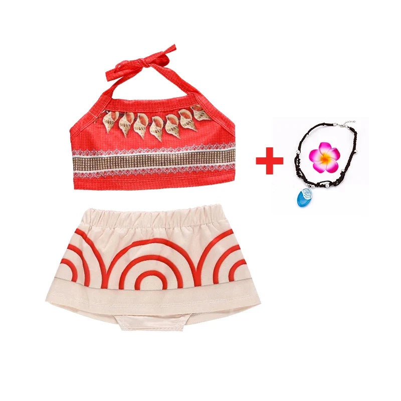 New Moana Dress Costumes Kids Girl Cosplay Toddler Movie Ocean Adventure Infant Frock Halloween Party With Chick Clothes