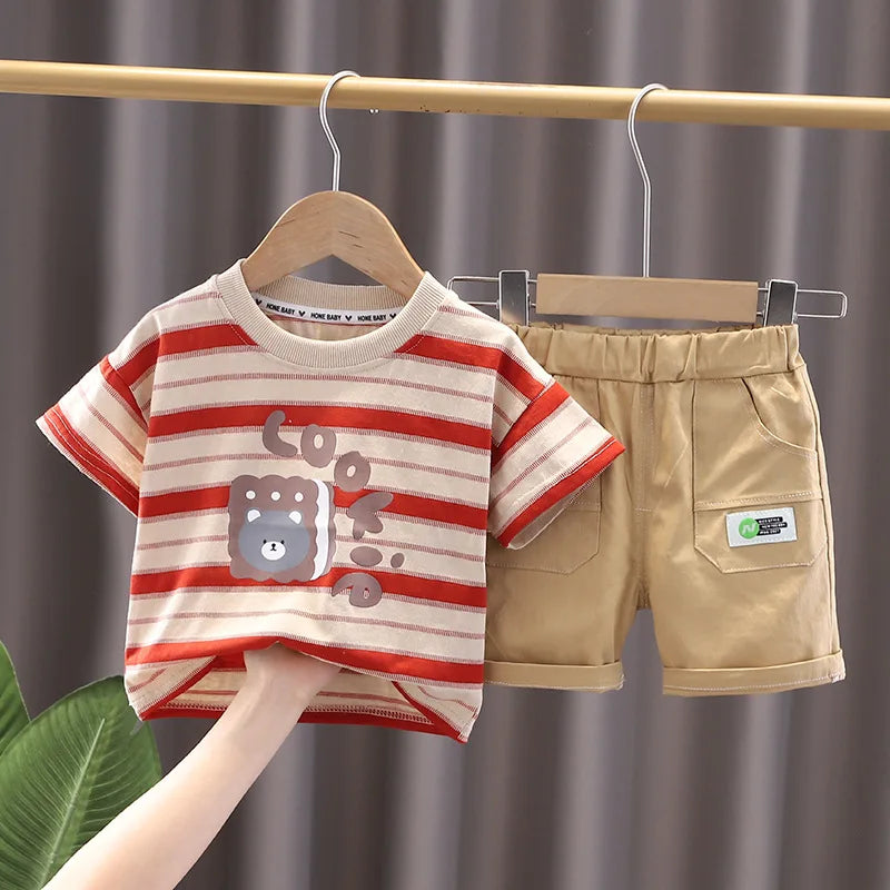 New Summer Baby Boys Clothes Suit Children Girls Casual Striped T-Shirt Shorts 2Pcs/Sets Toddler Cotton Costume Kids Tracksuits