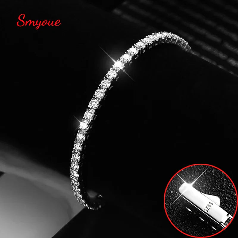 18k Plated 2-5mm Real Moissanite Tennis Bracelet for Women Spring Clasp S925 Sterling Silver Jewelry Men's Bracelet