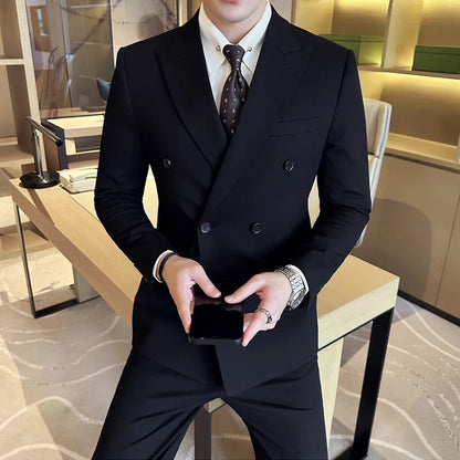 M-7XL Blazer Vest Pants High -end Brand Gray Black Men's Casual Business Double -breasted Suit Groom's Wedding Slim Men's Suit