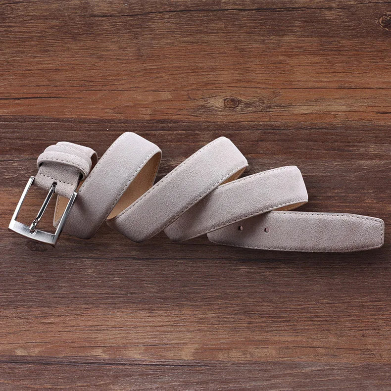 2025 Fashion Suede Belt Cow Genuine For Man And Lady With Oxford Fabric Strap Genuine Leather Luxury Pin Buckle Blue Belts