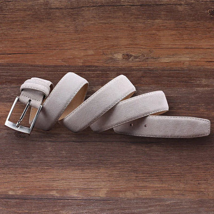 2025 Fashion Suede Belt Cow Genuine For Man And Lady With Oxford Fabric Strap Genuine Leather Luxury Pin Buckle Blue Belts