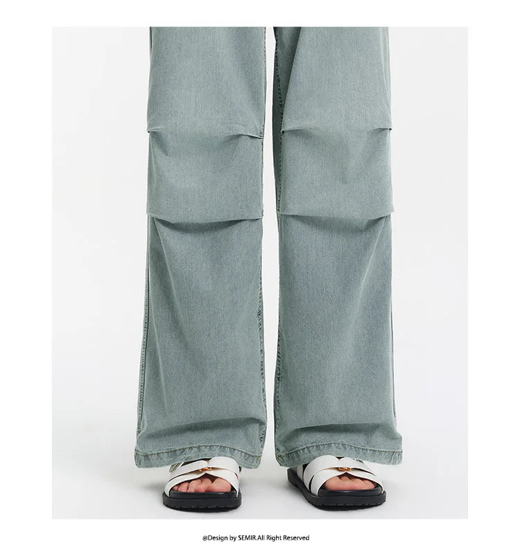 Women Pants Denim Drawstring Cool Feeling Loose Workwear American Street Style Cool Wide Leg 2026 Summer Fashion Top