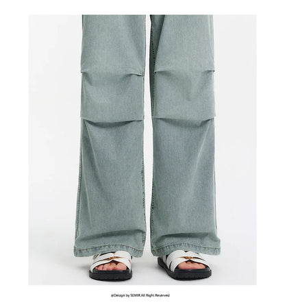 Women Pants Denim Drawstring Cool Feeling Loose Workwear American Street Style Cool Wide Leg 2026 Summer Fashion Top
