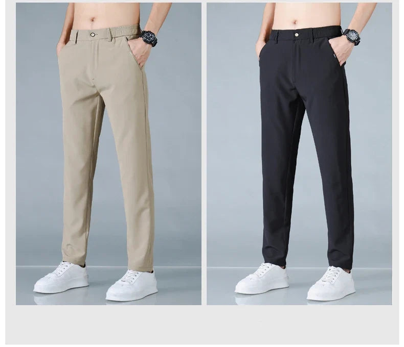 2025 Spring Summer Ultra-thin Men's Casual Pants Slim Straight Leg Elastic Waist Sports Jogging Trousers Fashion Men Golf Pants
