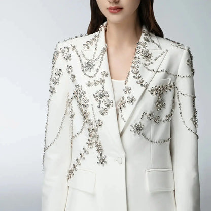 Luxury Formal One Pcs White Fashion Peak Lapel Modern Single Breasted Woman Suit Set Slim Fit Banquet Singer Host Customized