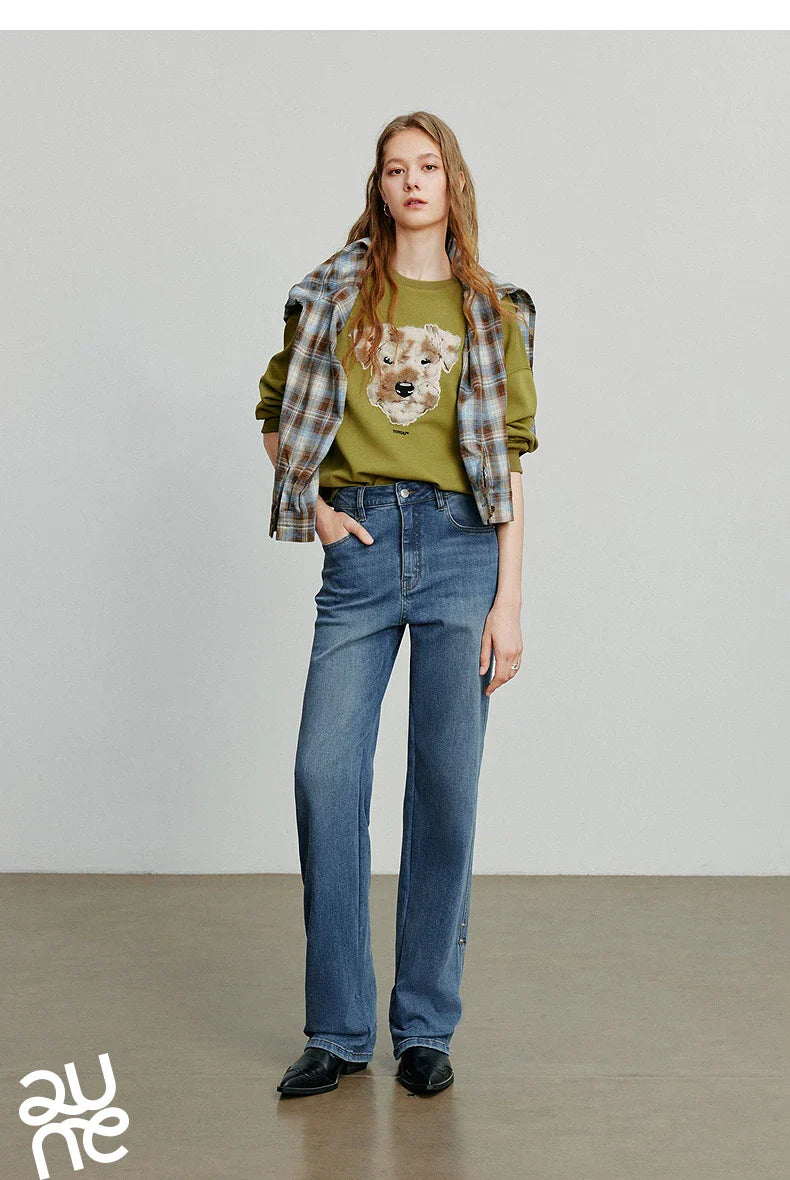 Women Denim Jeans 2025 Autumn New Lyocell Rolling Up Hem Elastic and Simple Straight Leg Ankle Length Pants