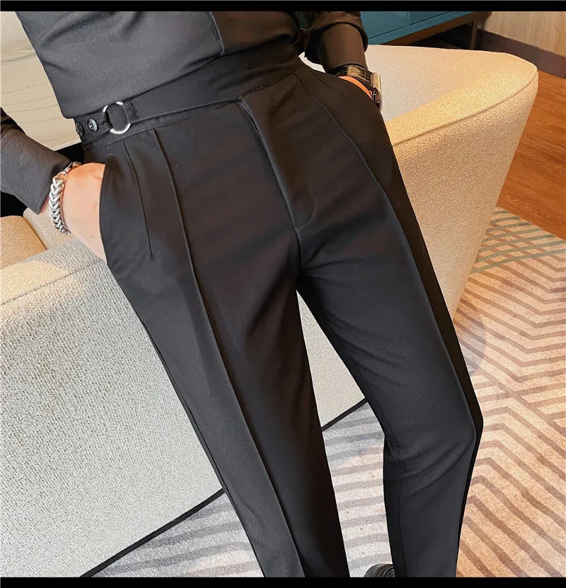 High Quality Men's Suit Pant Solid Color England Style Slim Fit Casual High Waist Trousers Men Spring Autumn Fashion Suit Pants