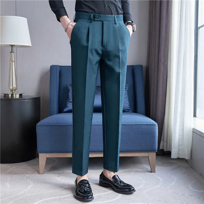 High Quality Men Solid Color Business Office Social Trousers New Formal Wear Wedding Slim Fit Casual Fashion Suits Pant 38-29