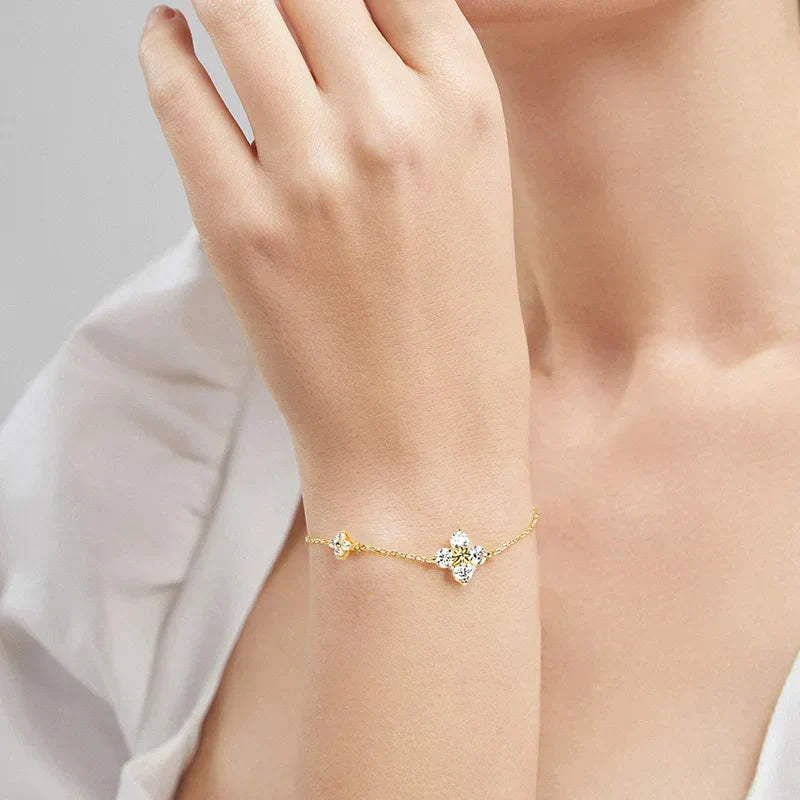 Lucky Clover GRA Certified 1.2cttw D Color Moissanite Diamond Bracelet for Women 925 Silver Plated 18k Hand Link Bracelets