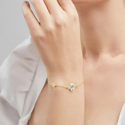 Lucky Clover GRA Certified 1.2cttw D Color Moissanite Diamond Bracelet for Women 925 Silver Plated 18k Hand Link Bracelets