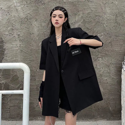 Streetwear Loose Women Blazer Summer Fashion New Thin Short Sleeve Button Down Jacket Woman