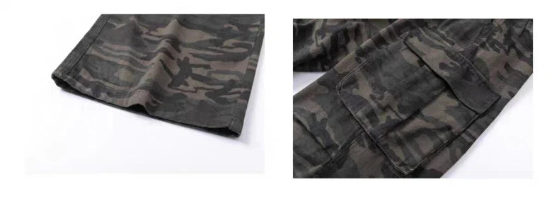 plus Size American Retro Camouflage Casual Work Pants Women's Loose Wide Leg Jeans Autumn New Sle High Waist Zipper Closure