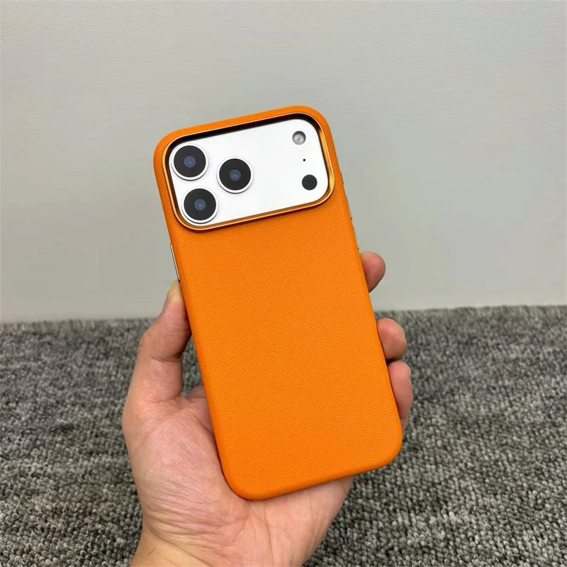 Luxury For MagSafe Wireless Charge PU Leather Phone Case For IPhone 17 Air Pro Max Magnetic Frosted Soft Silicone Protect Cover