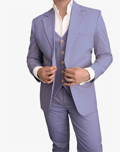 3 Pieces Linen Men Suits for Beach Party Slim Fit Beige Wedding Tuxedo for Groom Prom Male Fashion Suit Blazer with Vest Pants
