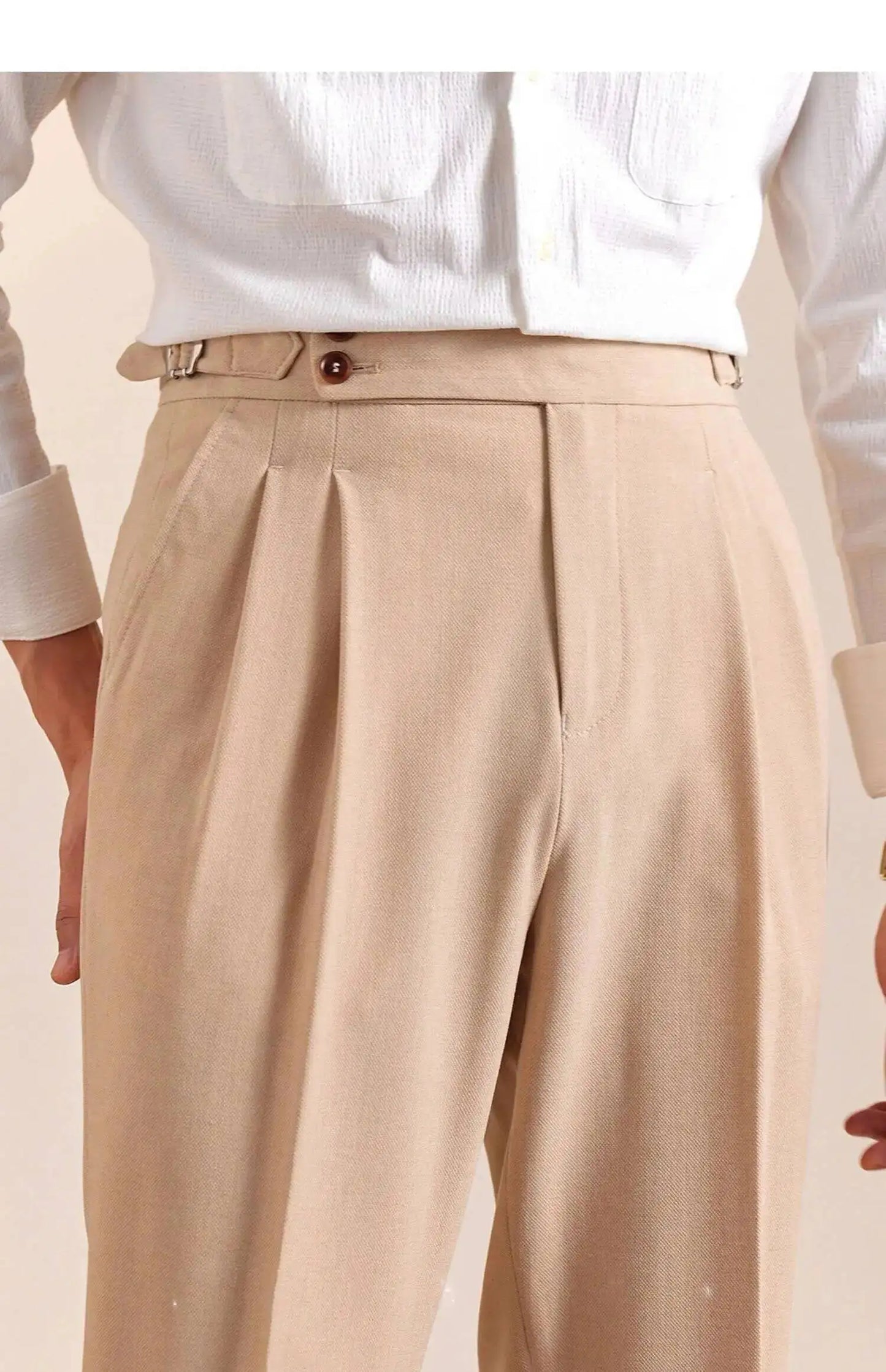 2025 New Italian Style Double Pleated Neapolitan Mens Formal Pants Casual Business Straight Leg High Waist Office Trousers Men