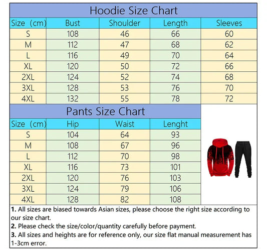 Hot Sales Mens Tracksuit Print Splash-ink Hooded Sweatshirts Sports Jogging Mens Clothing Street Casual Single Piece Tops Pants
