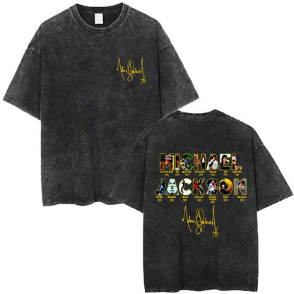 Vintage Washed Michael Jackson King of Pop T-shirt Men Women Retro Gothic Rock T-shirts Men's Punk Oversized T Shirts Streetwear