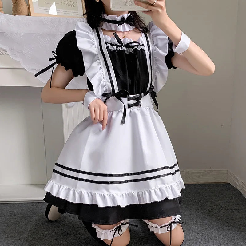 S-4XL Black White Cat Maid Outfit Cosplay Sexy Lolita Anime Cute Soft Girl Maid Uniform Appealing Set Stage Waiter Costumes
