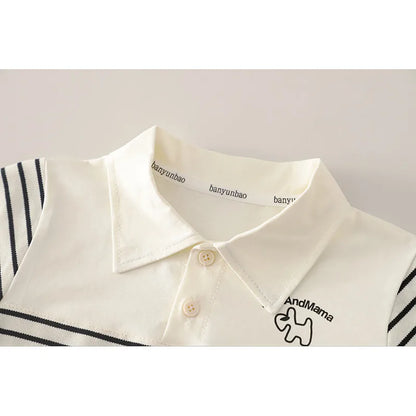 Summer Clothing Sets Fashion Baby Boys Infant Clothes Suits Toddler Infant Kids Striped Cartoon Polo Tshirt+ Denim Shorts Suits