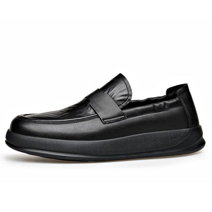 Spring Summer New Genuine Leather Shoes Men Solid Color Fashion Loafers Male Soft Sole Anti-slip Height-increasing Loafers Man