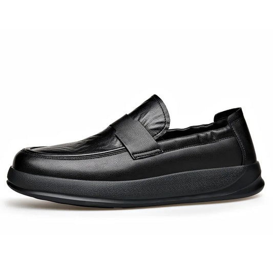 Spring Summer New Genuine Leather Shoes Men Solid Color Fashion Loafers Male Soft Sole Anti-slip Height-increasing Loafers Man