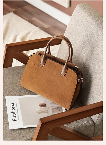 2026 Fall Winter Suede Leather Spacious Crossbody Tote Bag Simple Commuting Handheld Single Shoulder Bag Premium Women's Handbag